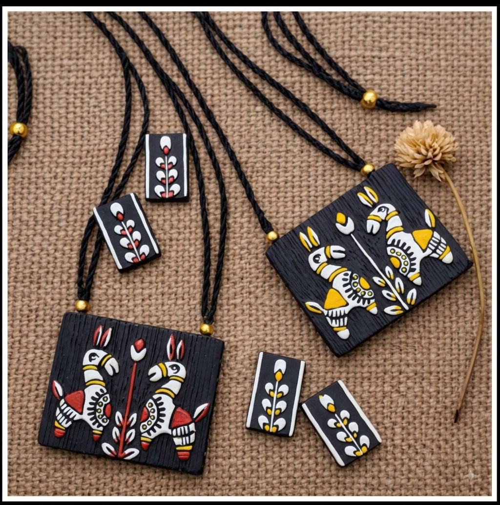 Handcrafted Tribal Folk Art Necklace & Earrings Set