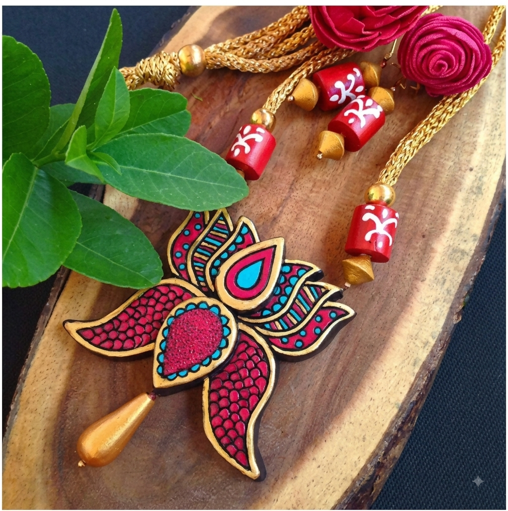 Handcrafted Lotus Floral Necklace & Earring
