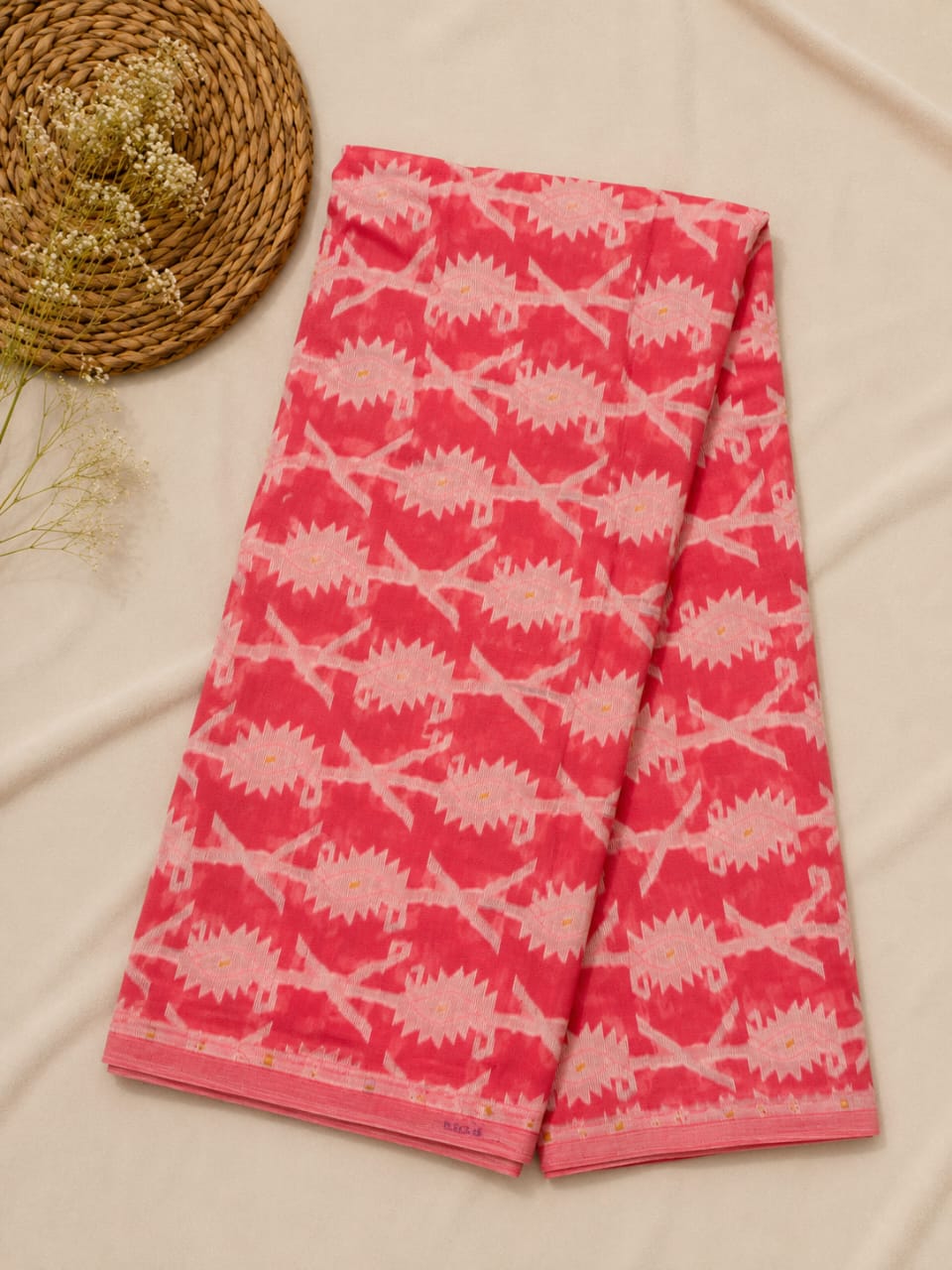 Light Red Soft Jamdani Handloom Saree