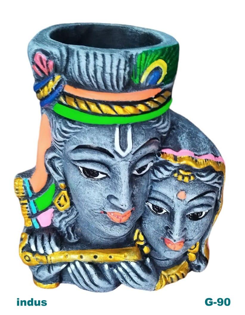 Handcrafted Radha Krishna Terracotta Pen Stand