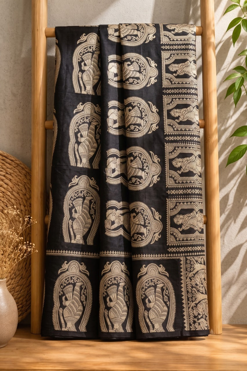 Pure Baluchari Silk Saree with Contrast Border