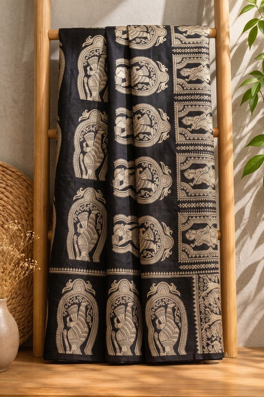 Pure Baluchari Silk Saree with Contrast Border