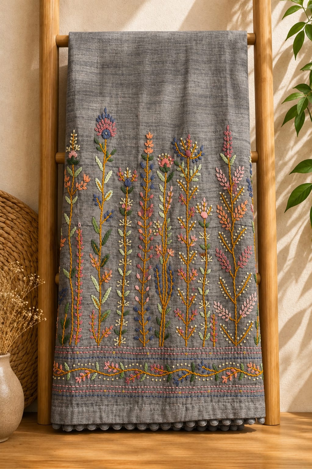 Blue Geecha Silk Saree with Hand Embroidery