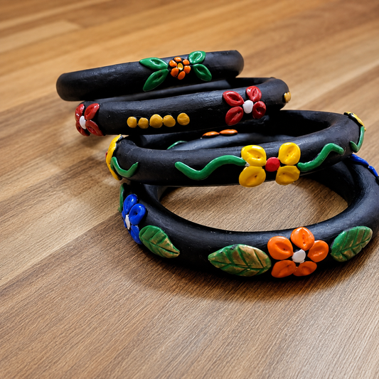 Handcrafted Floral Terracotta Bangle Set – 2 Pairs