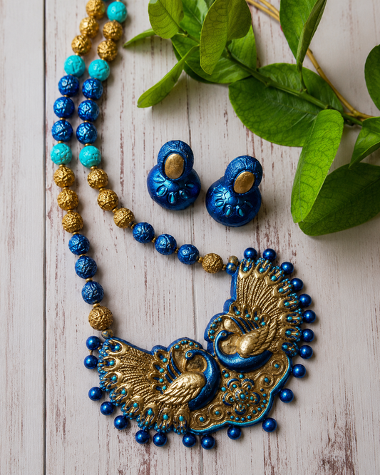 Handcrafted Peacock Design Necklace & Earrings Set