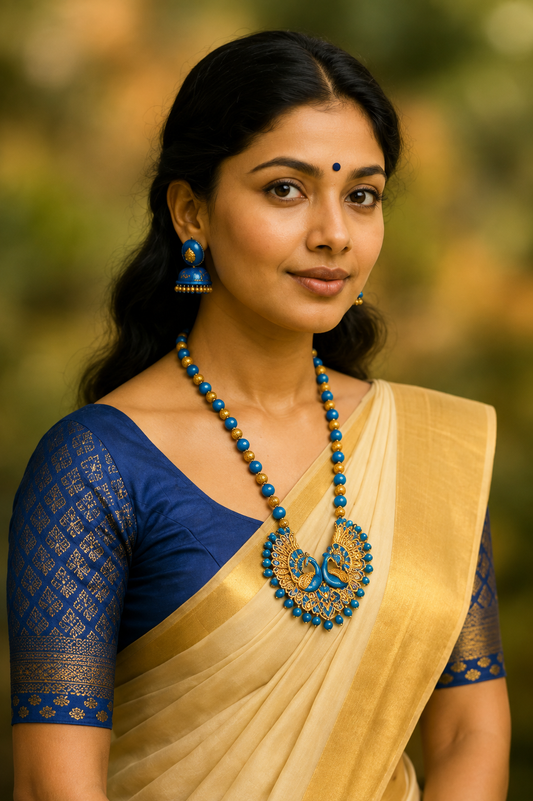 Handcrafted Peacock Design Necklace & Earrings Set
