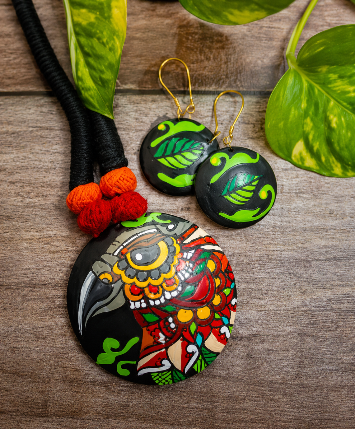 Handcrafted Eagle Folk Art Necklace & Earrings Set
