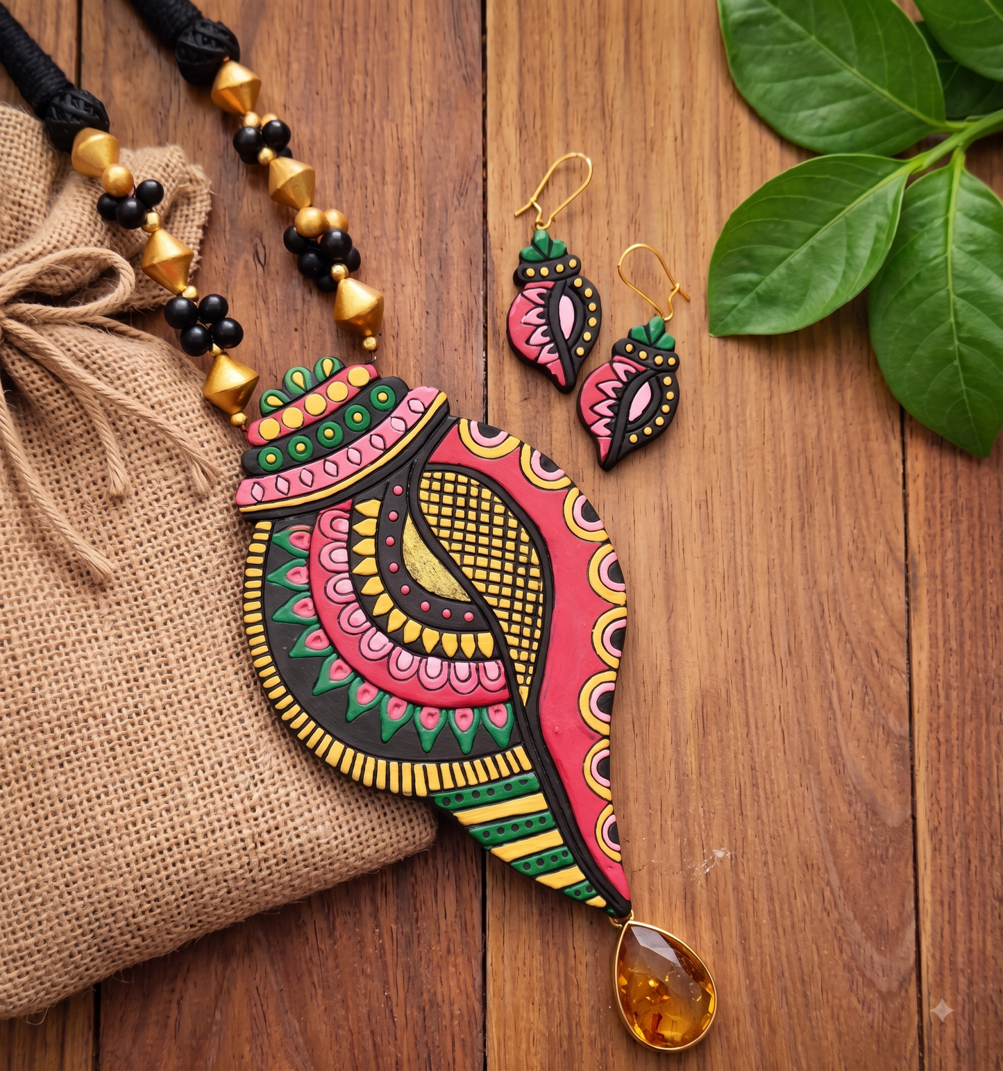 Handmade Shankh Necklace with Matching Earrings