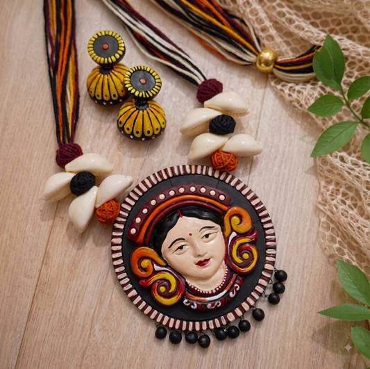 Handcrafted Goddess Durga Hand-Painted Necklace & Earrings Set