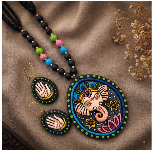 Handcrafted Terracotta Lord Ganesha Jewellery Set