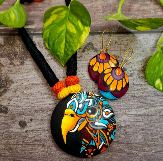 Handcrafted Eagle Folk Art Necklace & Earrings Set
