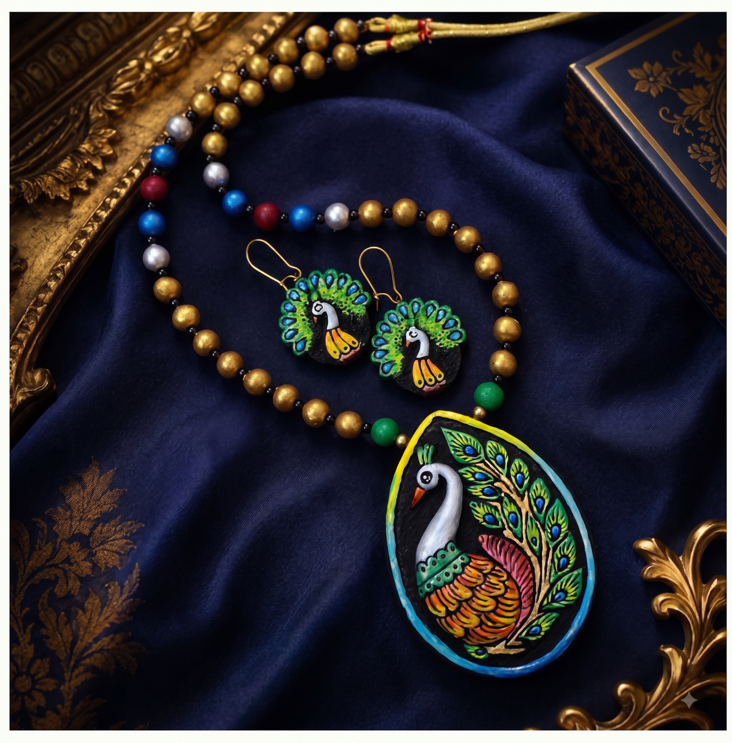 Handcrafted Terracotta Peacock Jewellery Set