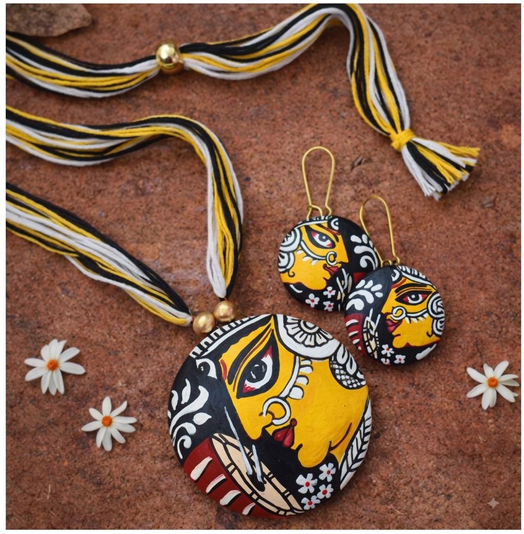 Handcrafted Maa Durga Folk Art Necklace & Earrings Set