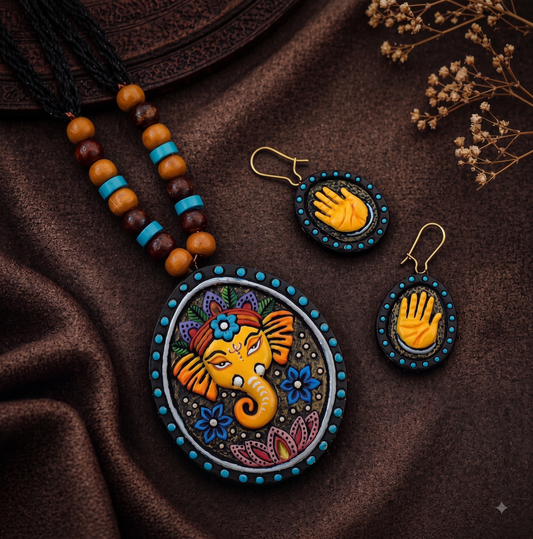 Handcrafted Terracotta Lord Ganesha Jewellery Set