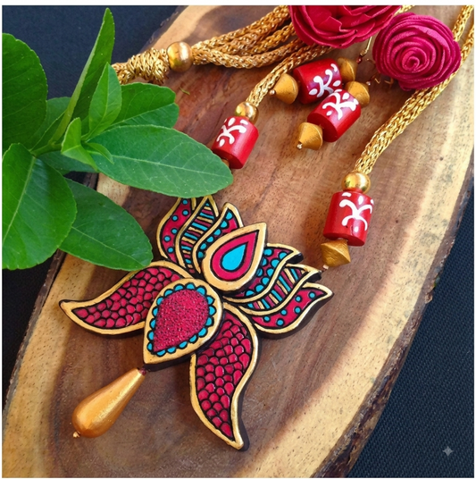 Handcrafted Lotus Floral Necklace & Earring