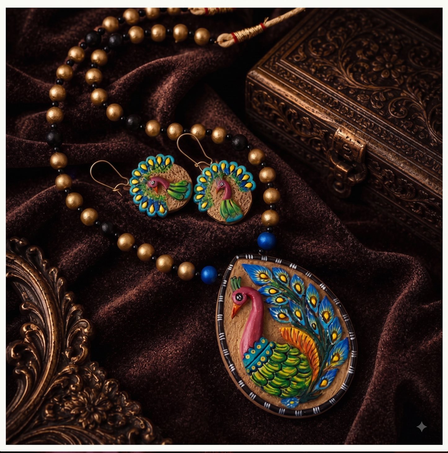 Handcrafted Terracotta Peacock Jewellery Set