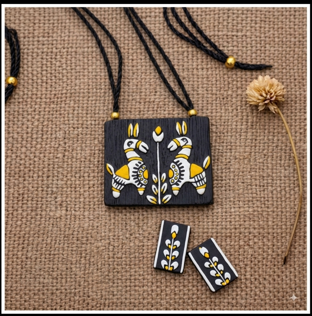 Handcrafted Tribal Folk Art Necklace & Earrings Set