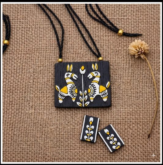 Handcrafted Tribal Folk Art Necklace & Earrings Set