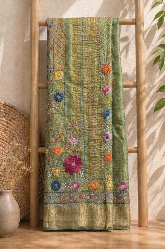 Pure Tussar Silk Saree with Hand Embroidery