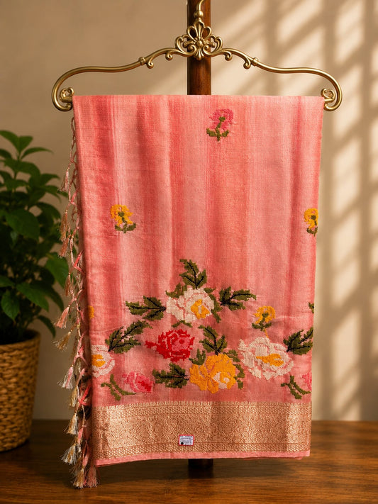 pink kota embroidery saree