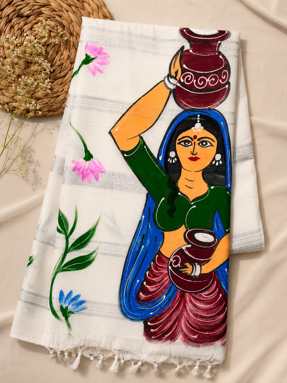 A white cotton handloom saree
