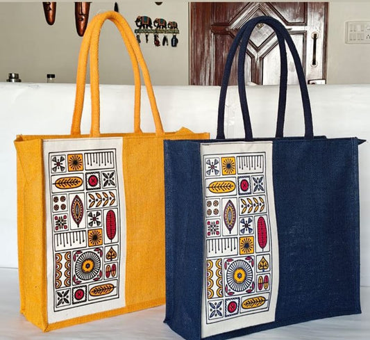 Hand-Painted Jute Shopping Bag