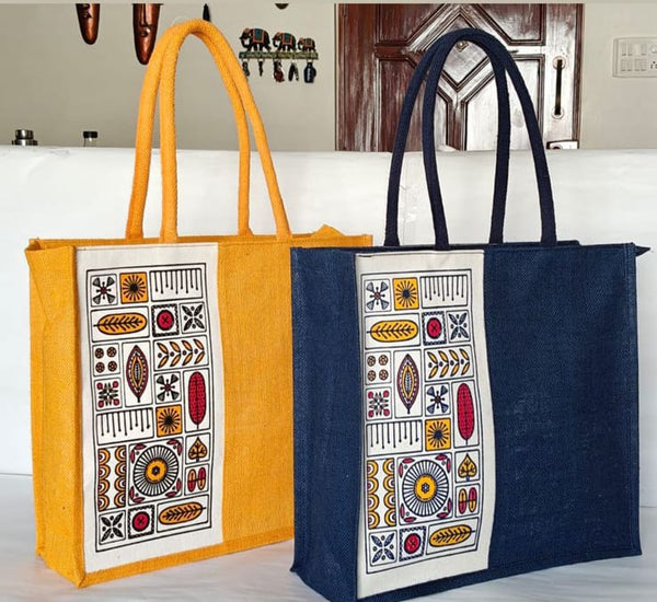Hand-Painted Jute Shopping Bag
