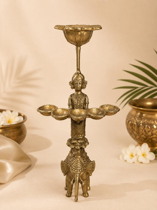 Handcrafted Bell Metal Elephant with Diya