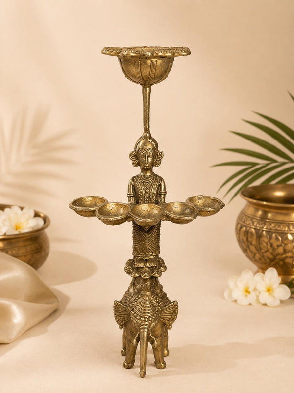 Handcrafted Bell Metal Elephant with Diya